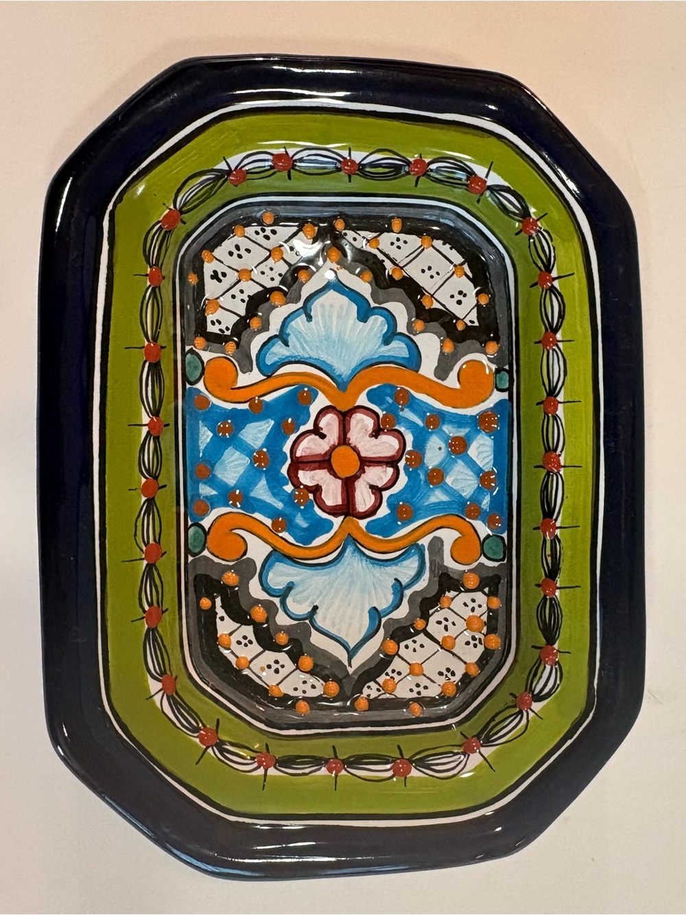 🌺 Hand-Painted Talavera Ceramic Trinket Dish Puebla Mexico Del Carmen Pottery